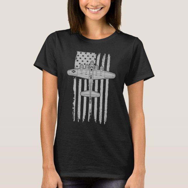 B 17 Flying Fortress Airplane American Flag WW2 B1 T-Shirt (Front)