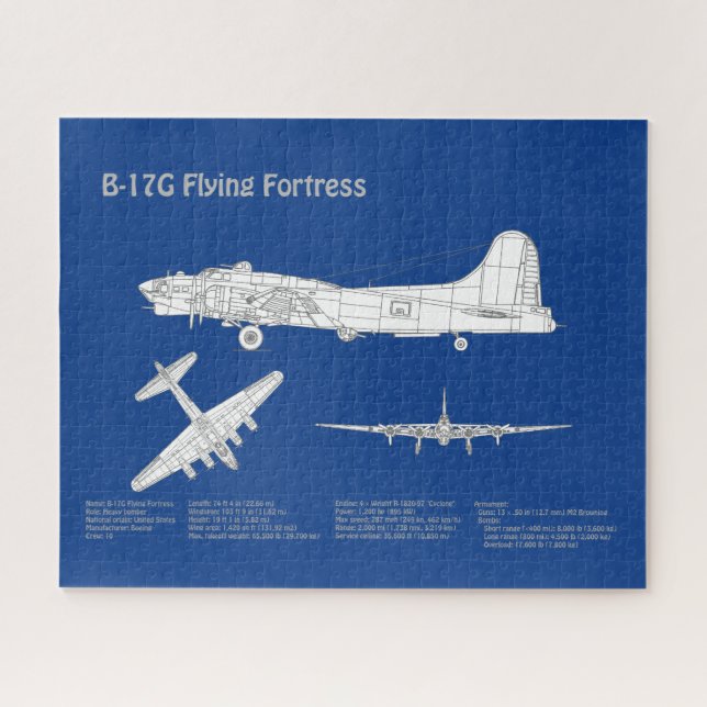 B-17 Flying Fortress - Airplane Blueprint Plan ABD Jigsaw Puzzle (Horizontal)