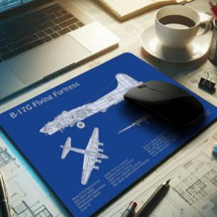 B-17 Flying Fortress - Airplane Blueprint Plan ABD Mouse Pad