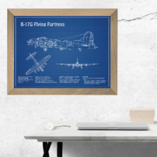 B-17 Flying Fortress - Airplane Blueprint Plans AD Photo Print