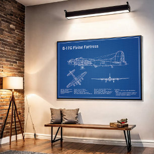 B-17 Flying Fortress - Airplane Blueprint Plans AD Poster