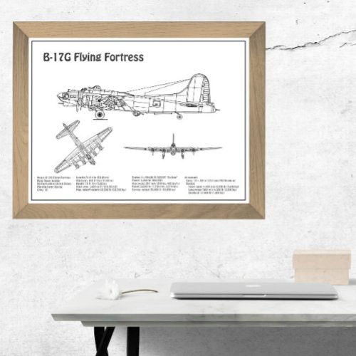 B_17 Flying Fortress _ Airplane Blueprint Plans BD Photo Print