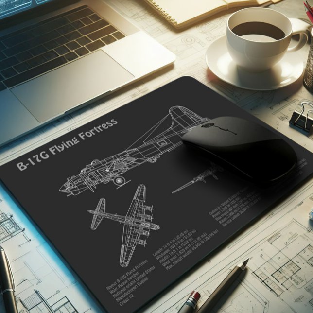 B-17 Flying Fortress - Airplane Blueprint Plans PD Mouse Pad (Creator Uploaded)