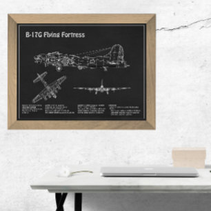 B-17 Flying Fortress - Airplane Blueprint Plans PD Photo Print