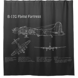 B-17 Flying Fortress - Airplane Blueprint Plans PD Shower Curtain