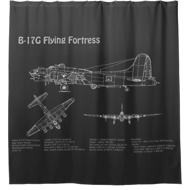 B-17 Flying Fortress - Airplane Blueprint Plans PD Shower Curtain (Front)