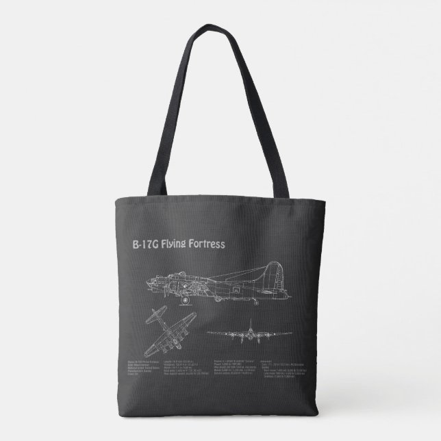 B-17 Flying Fortress - Airplane Blueprint Plans PD Tote Bag (Back)