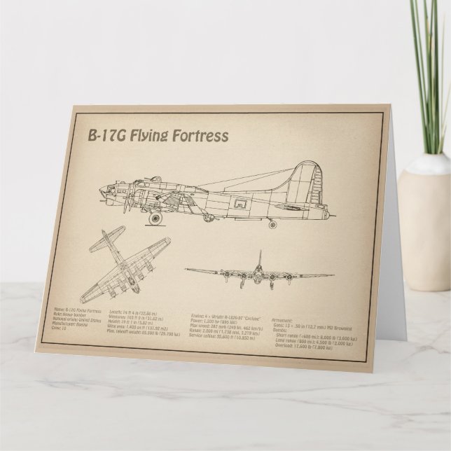 B-17 Flying Fortress - Airplane Blueprint Plans SD Thank You Card (Front)