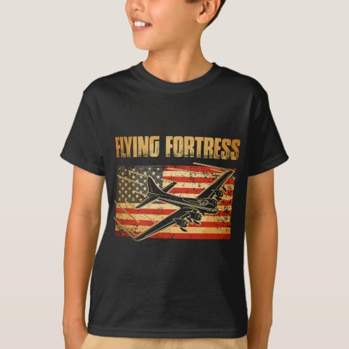 B_17 Flying Fortress American Flag Patriot T_Shirt