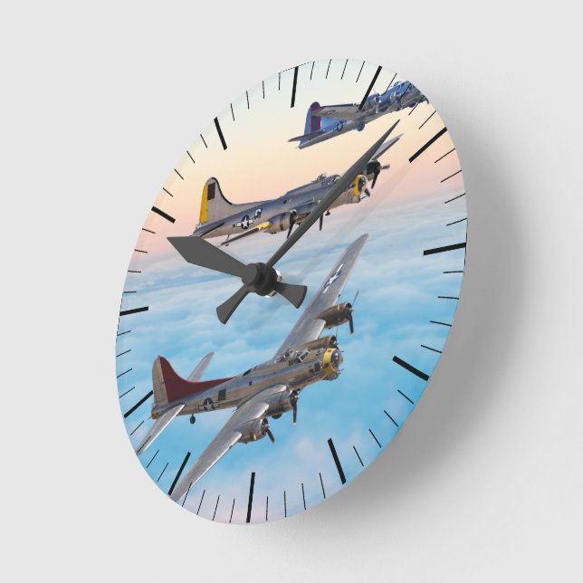 B-17 Flying FORTRESS BOMBER SQUADRON Round Clock (Angle)