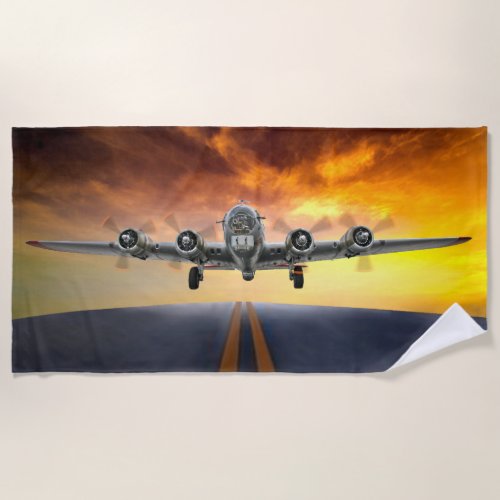 B_17 FLYING FORTRESS TAKEOFF BEACH TOWEL