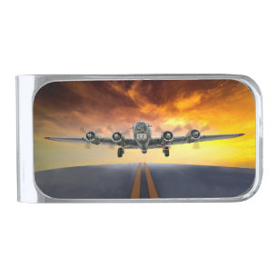 B-17 FLYING FORTRESS TAKEOFF SILVER FINISH MONEY CLIP