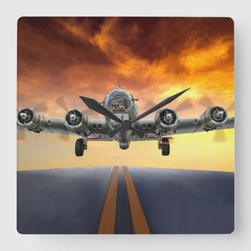 B_17 FLYING FORTRESS TAKEOFF SQUARE WALL CLOCK