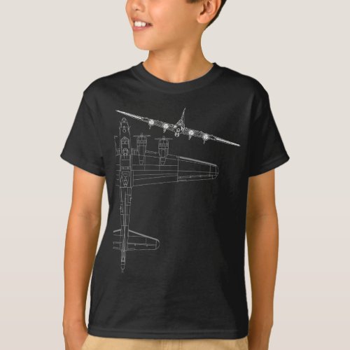 B_17 Flying Fortress WWII Bomber Line Art T_Shirt
