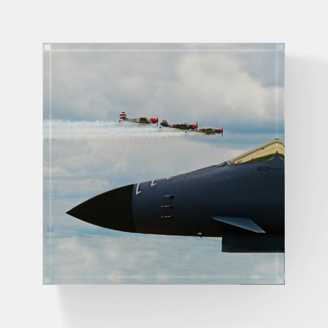 B-1 Bomber and WWII Fighters Paperweight (Front)