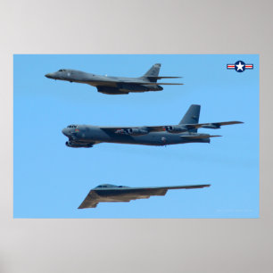 B-1B, B-52H and B-2 STRATEGIC BOMBER FORMATION Poster
