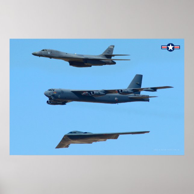 B-1B, B-52H and B-2 STRATEGIC BOMBER FORMATION Poster (Front)