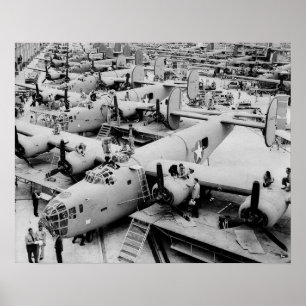 B-24 Bomber Assembly Line, 1943. Vintage Photo Poster