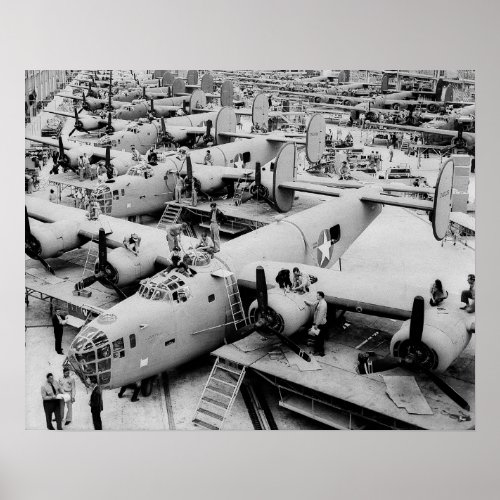B_24 Bomber Assembly Line 1943 Vintage Photo Poster