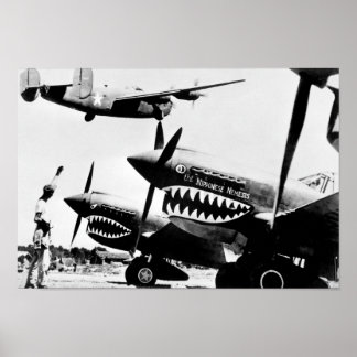 B-24 Liberator Flying Past P-40 Fighter Planes Poster