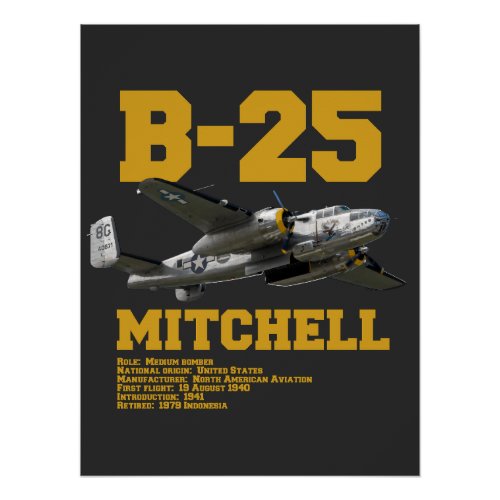 B_25 Mitchell  WW2 Plane Poster
