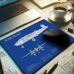 B-25B Mitchell Doolittle - Airplane Blueprint ABD Mouse Pad