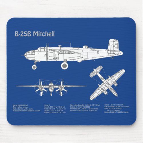 B_25B Mitchell Doolittle _ Airplane Blueprint ABD Mouse Pad