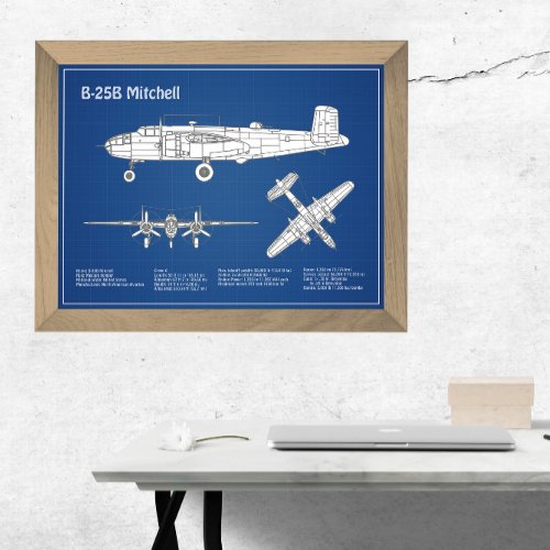 B_25B Mitchell Doolittle _ Airplane Blueprint ABD Photo Print