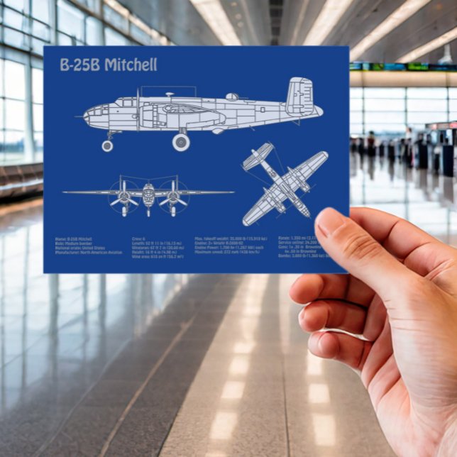 B-25B Mitchell Doolittle - Airplane Blueprint ABD Postcard (Creator Uploaded)