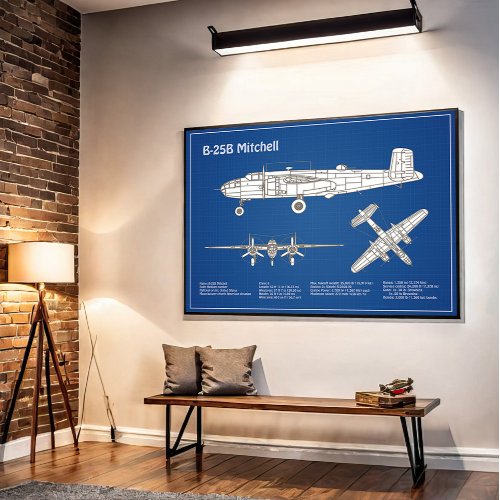 B_25B Mitchell Doolittle _ Airplane Blueprint ABD Poster