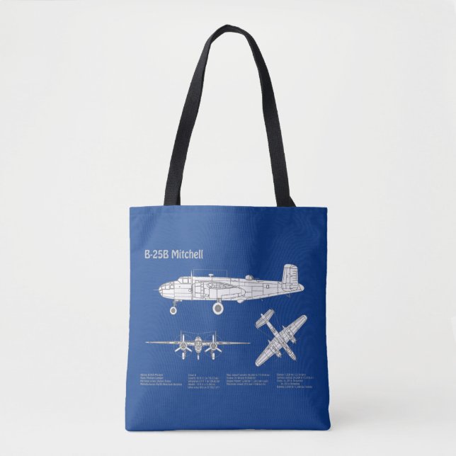 B-25B Mitchell Doolittle - Airplane Blueprint ABD Tote Bag (Front)