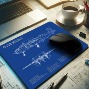 B-25B Mitchell Doolittle - Airplane Blueprint AD Mouse Pad