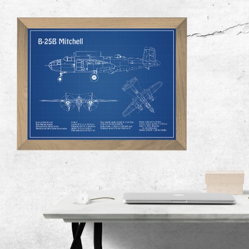 B_25B Mitchell Doolittle _ Airplane Blueprint AD Photo Print