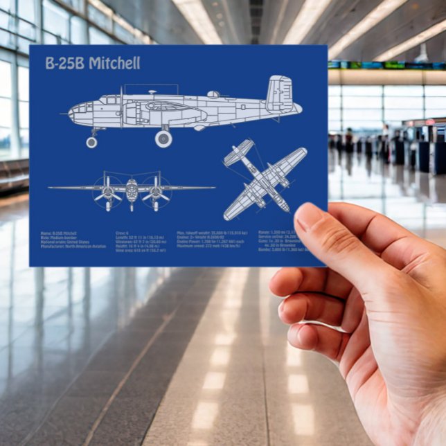 B-25B Mitchell Doolittle - Airplane Blueprint AD Postcard (Creator Uploaded)