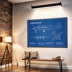 B-25B Mitchell Doolittle - Airplane Blueprint AD Poster