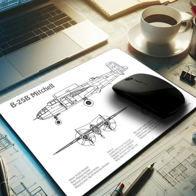 B-25B Mitchell Doolittle - Airplane Blueprint BD Mouse Pad (Creator Uploaded)