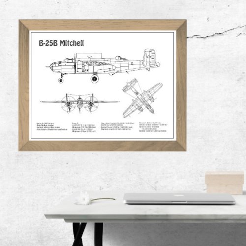 B_25B Mitchell Doolittle _ Airplane Blueprint BD Photo Print