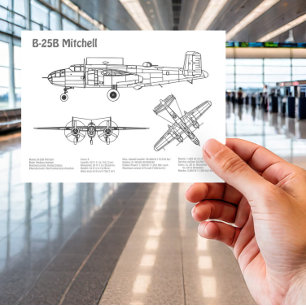 B-25B Mitchell Doolittle - Airplane Blueprint BD Postcard