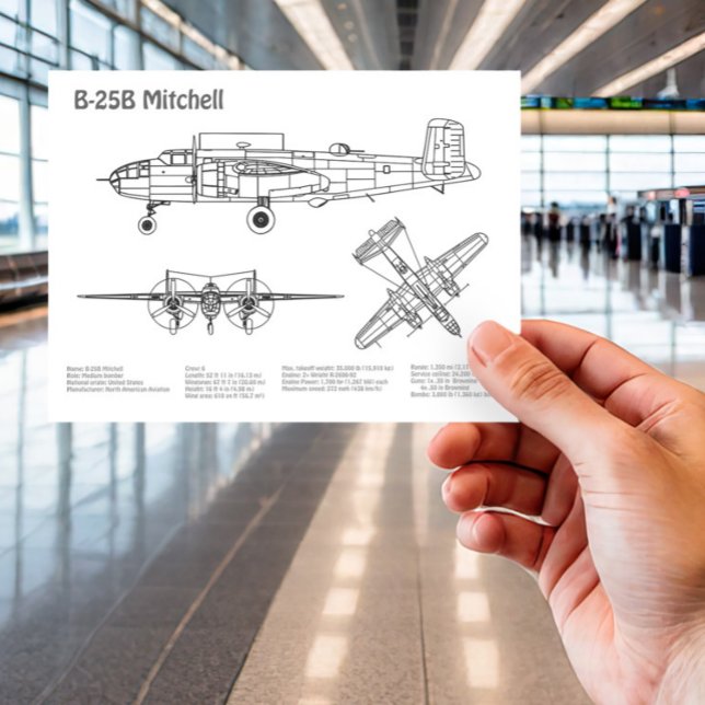 B-25B Mitchell Doolittle - Airplane Blueprint BD Postcard (Creator Uploaded)