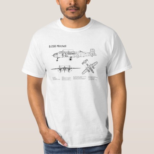 B_25B Mitchell Doolittle _ Airplane Blueprint BD T_Shirt