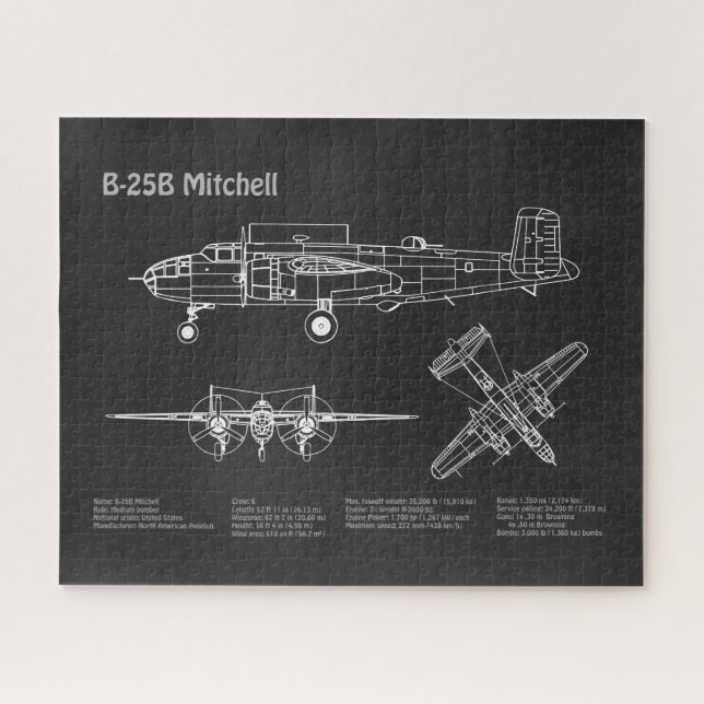 B-25B Mitchell Doolittle - Airplane Blueprint PD Jigsaw Puzzle (Horizontal)