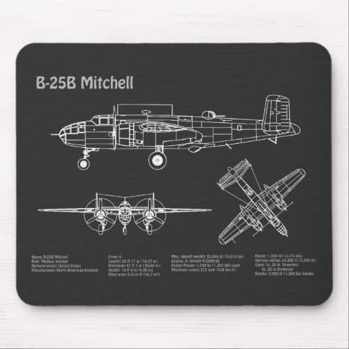 B_25B Mitchell Doolittle _ Airplane Blueprint PD Mouse Pad