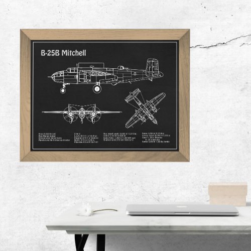 B_25B Mitchell Doolittle _ Airplane Blueprint PD Photo Print