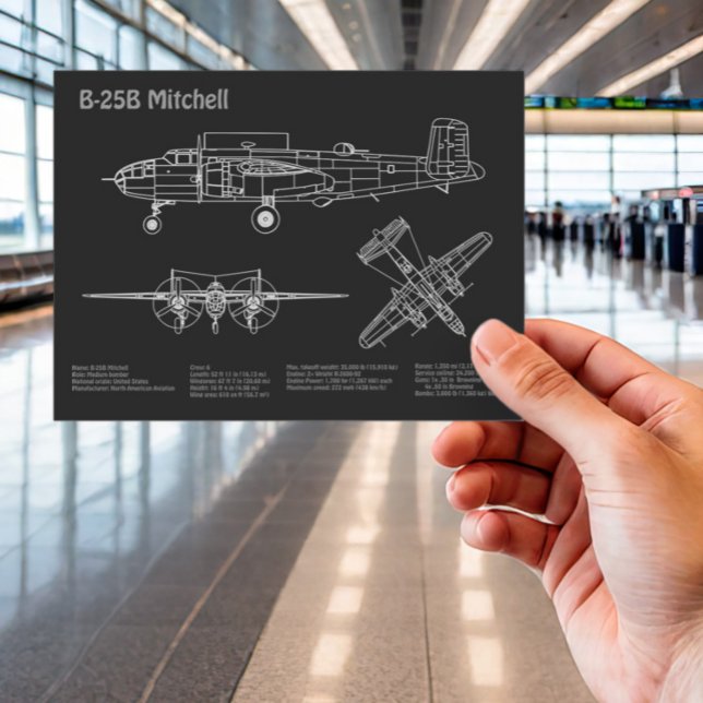 B-25B Mitchell Doolittle - Airplane Blueprint PD Postcard (Creator Uploaded)