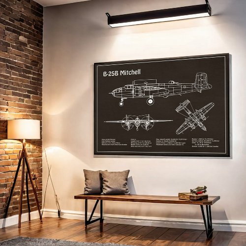 B_25B Mitchell Doolittle _ Airplane Blueprint PD Poster