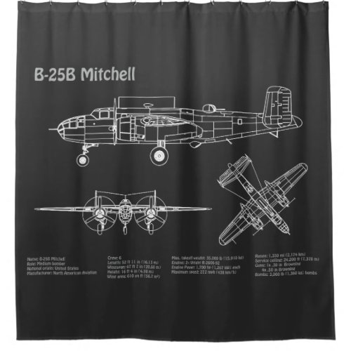 B_25B Mitchell Doolittle _ Airplane Blueprint PD Shower Curtain