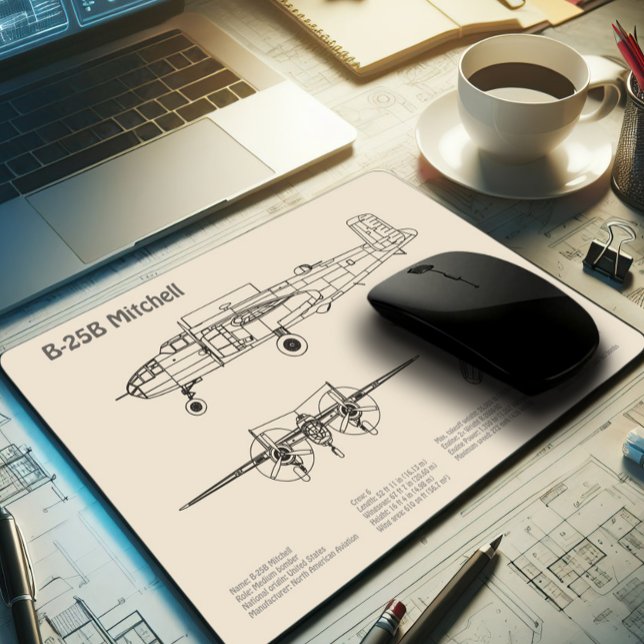B-25B Mitchell Doolittle - Airplane Blueprint SD Mouse Pad (Creator Uploaded)