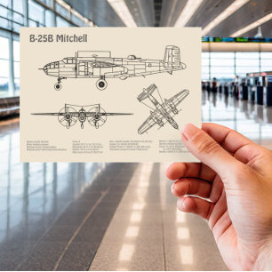 B-25B Mitchell Doolittle - Airplane Blueprint SD Postcard