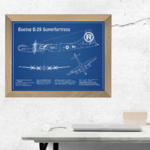 B-29 Superfortress - Airplane Blueprint Plans AD Photo Print