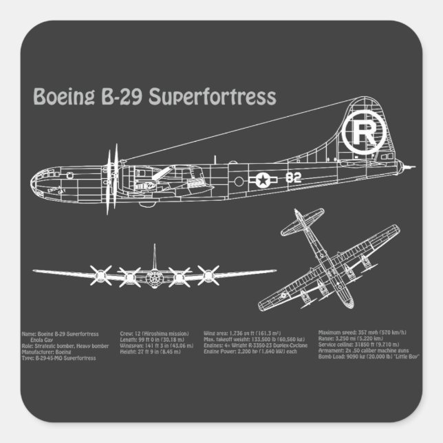B-29 Superfortress - Airplane Blueprint Plans PD Square Sticker (Front)